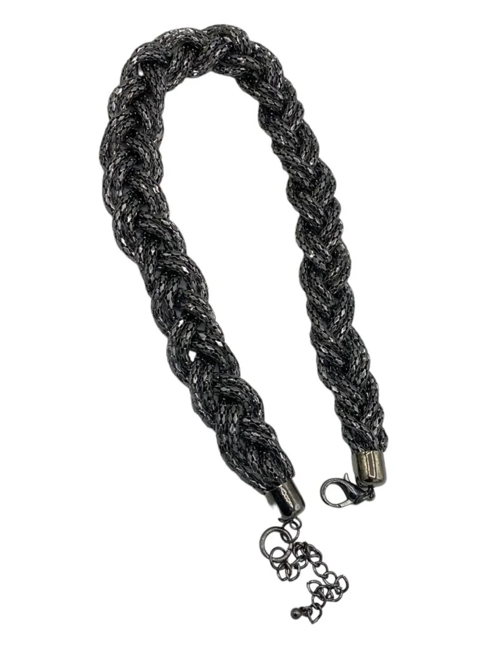 Vintage Braided Necklace Gunmetal Gray tone Statement 23